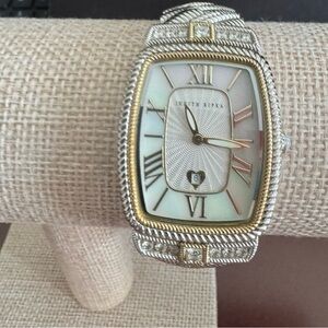 Judith Ripka Stainless Lgt Blue & Mother of Pearl Watch w/Gold & Crystal Accents